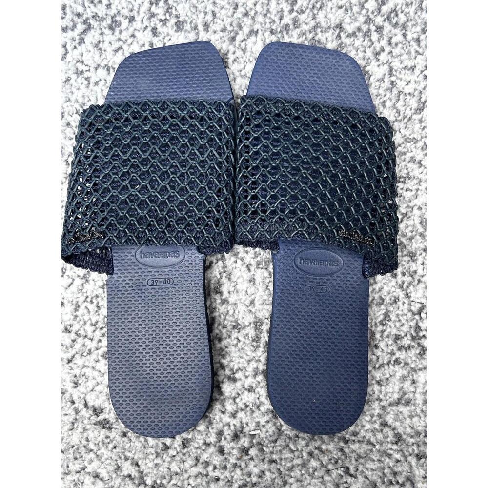 Havaianas You Cannes Slip On Wide Strap Flat Slide Navy Sandals  US Women 9/10